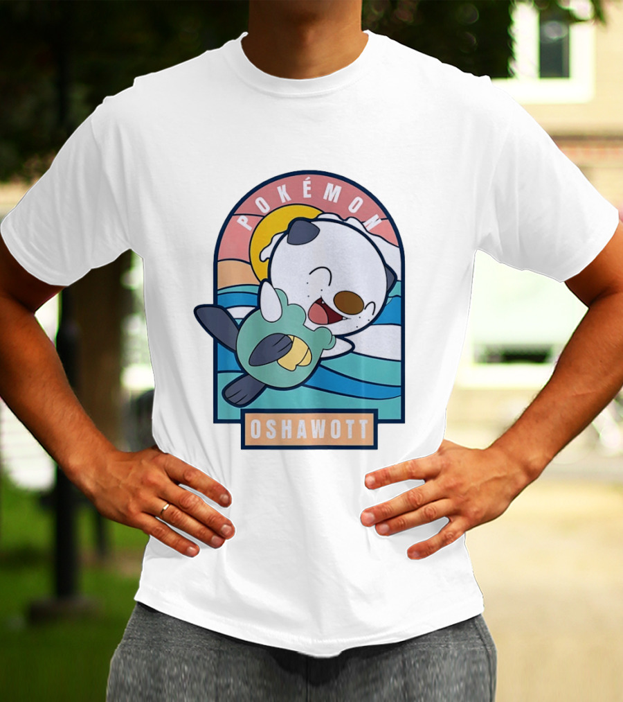 Pokémon Oshawott Playful Cartoon Wave Scene T-Shirt