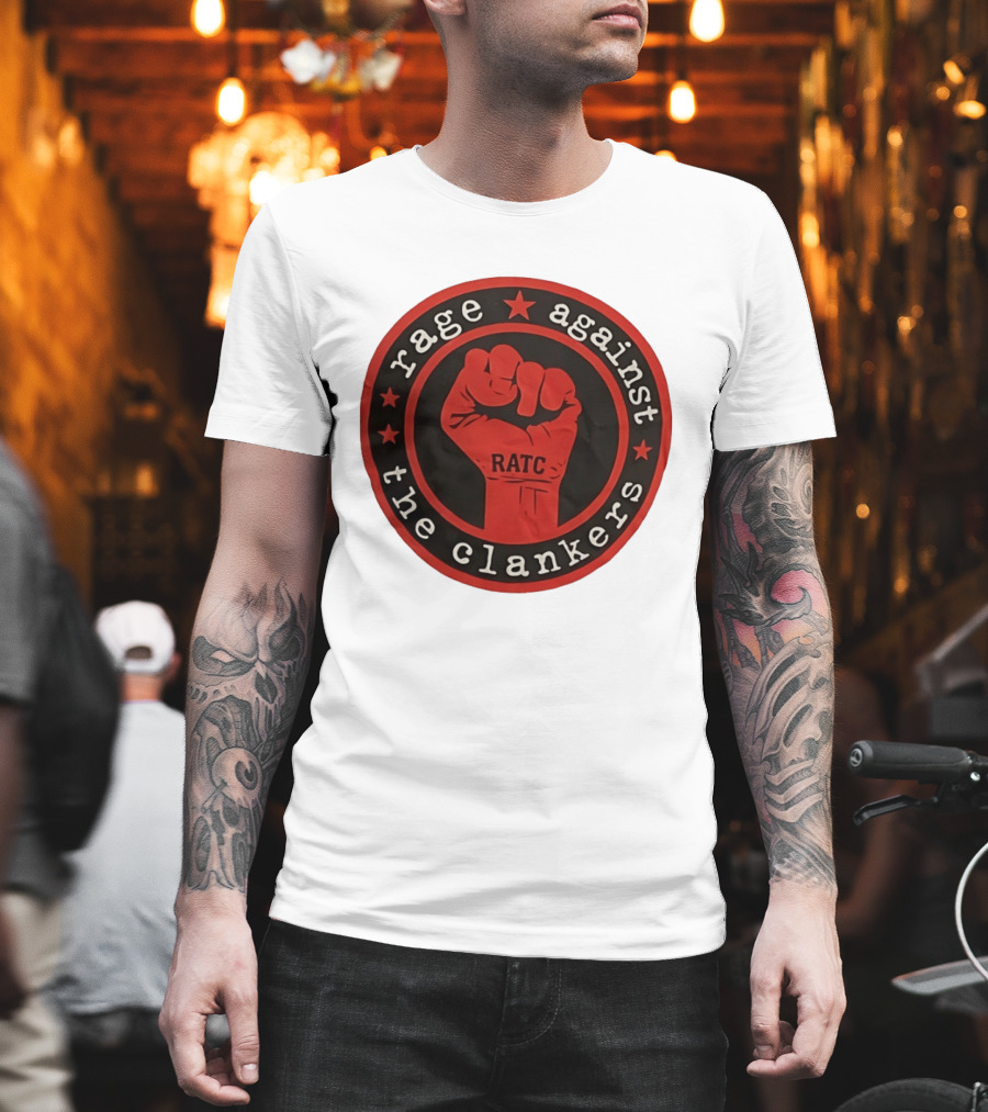 Rage Against The Clankers RATC Fist Emblem With Stars T-Shirt