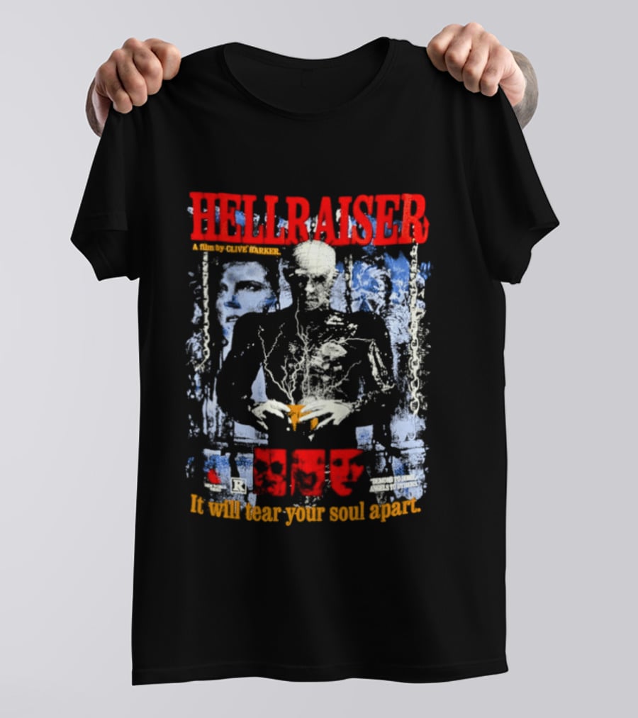 Hellraiser A Film By Clive Barker It Will Tear Your Soul Apart Pinhead Horror T-Shirt