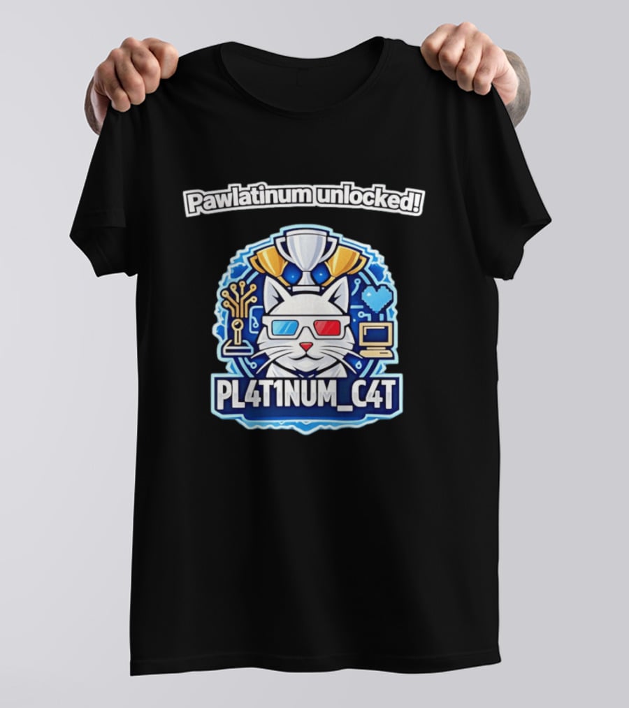 Pawlatinum Unlocked PL4T1NUM C4T Trophy Gamer Aesthetic T-Shirt