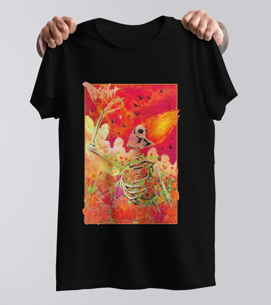 Puscifer March 31 2026 Thomas Wolfe Auditorium Asheville NC Skeleton Flames Flowers T-Shirt