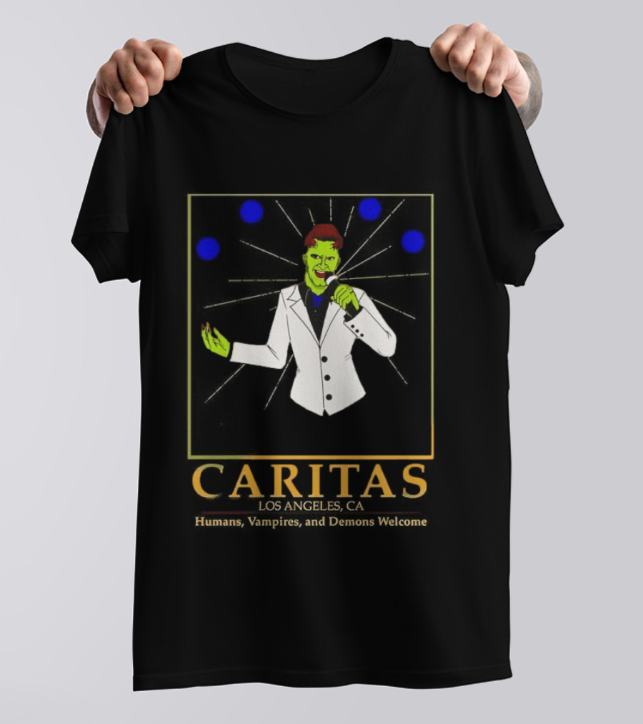 Caritas Los Angeles CA Humans Vampires Demons Welcome Singer In White Suit T-Shirt