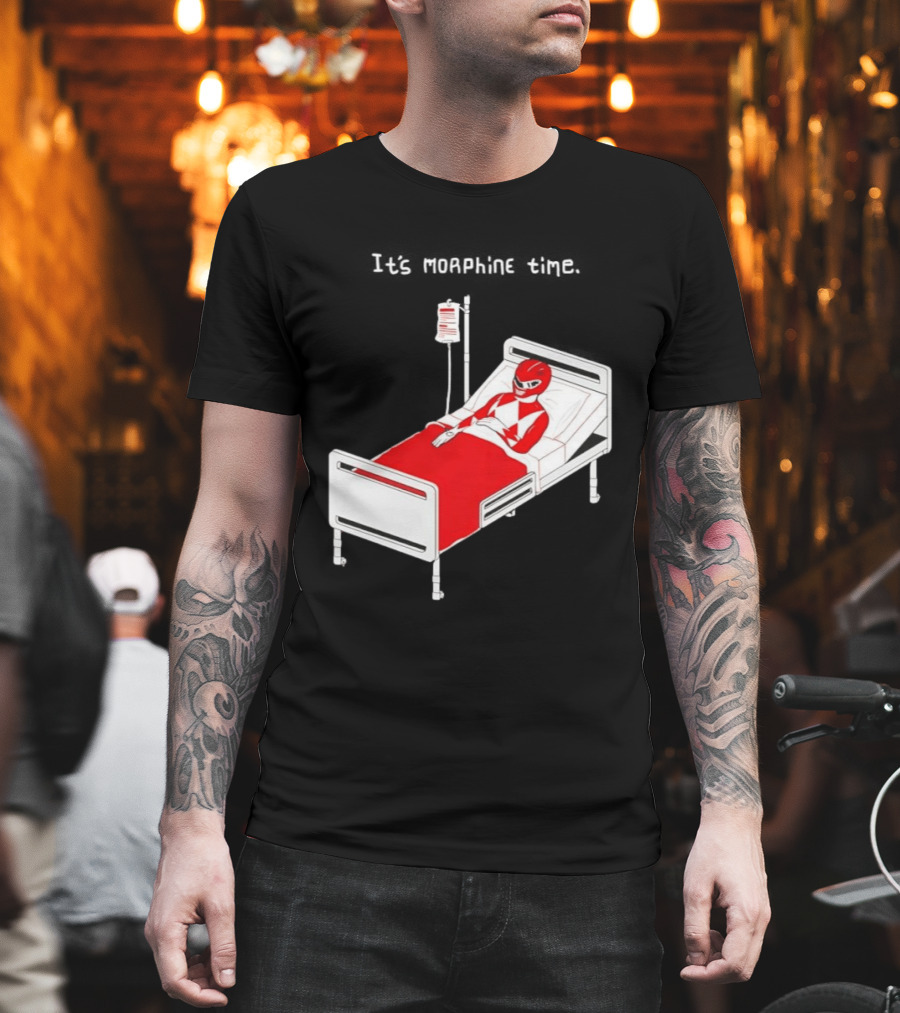 Red Ranger It's Morphin Time Power Rangers On Hospital Bed Scene T-Shirt