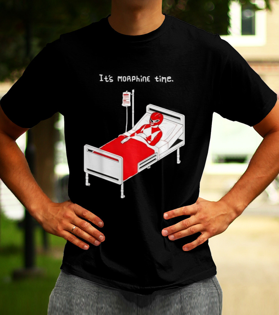Red Ranger It's Morphin Time Power Rangers On Hospital Bed Scene T-Shirt