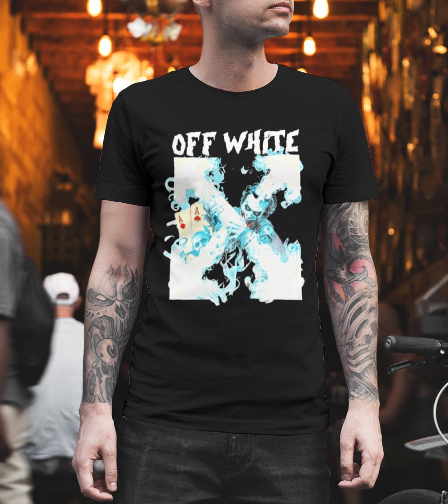 OFF WHITE Joker Blue Flame Ace Cards T-Shirt