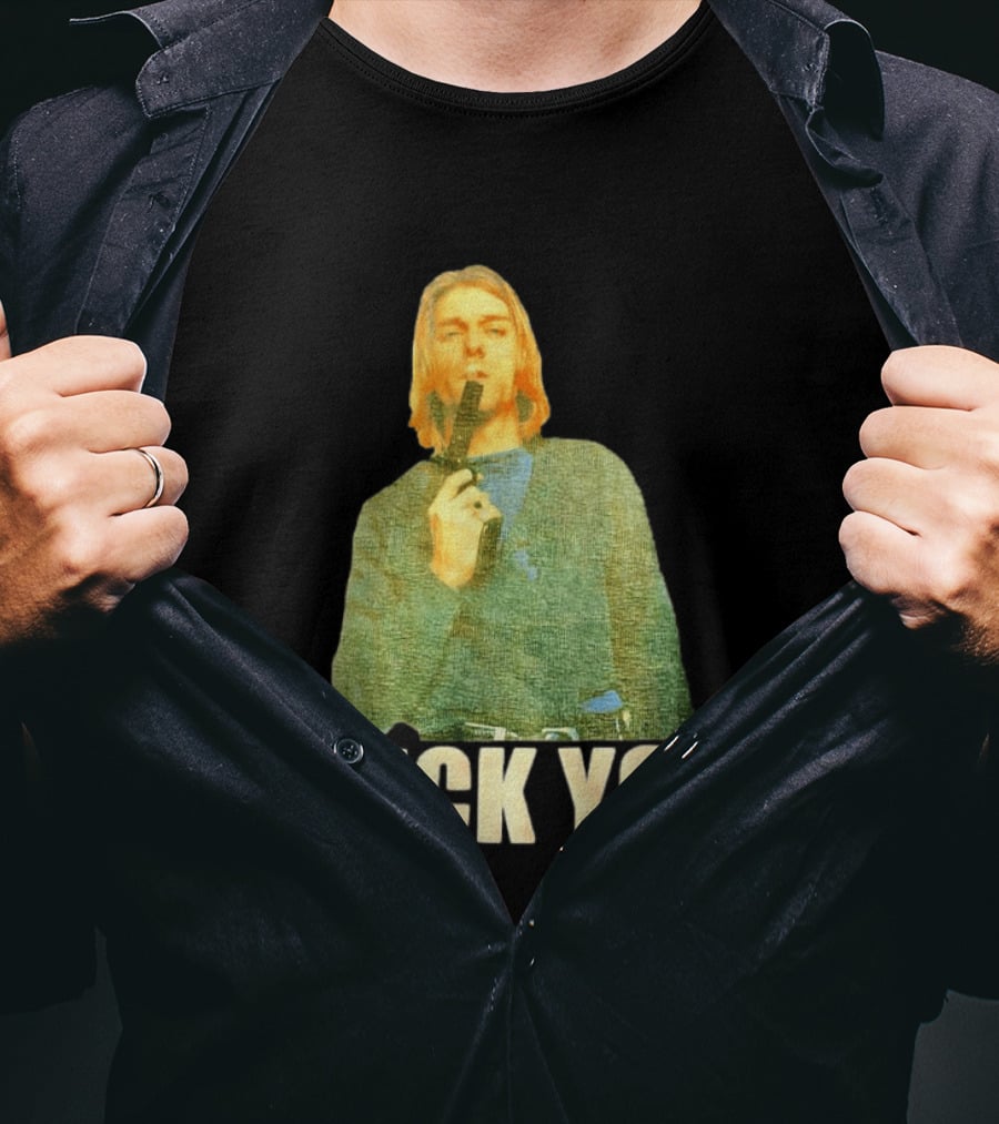 Kurt Cobain Fuck You Gun Image T-Shirt