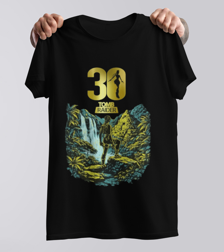 Lara Croft Tomb Raider 30th Anniversary Celebration With Iconic Jungle Adventure Scene T-Shirt