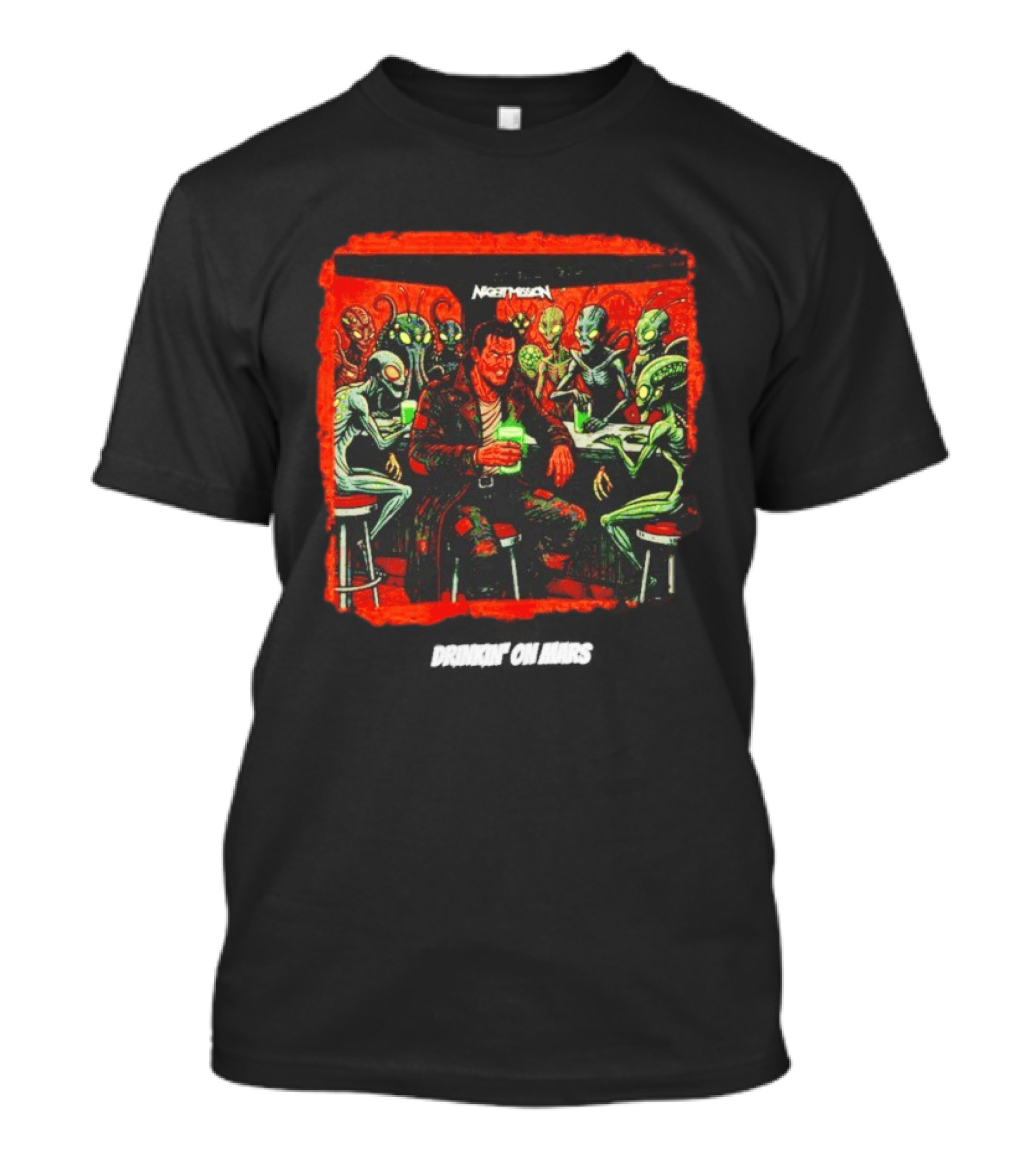 Night Mission Drinkin' On Mars Aliens Bar Scene Retro Sci Fi T-Shirt