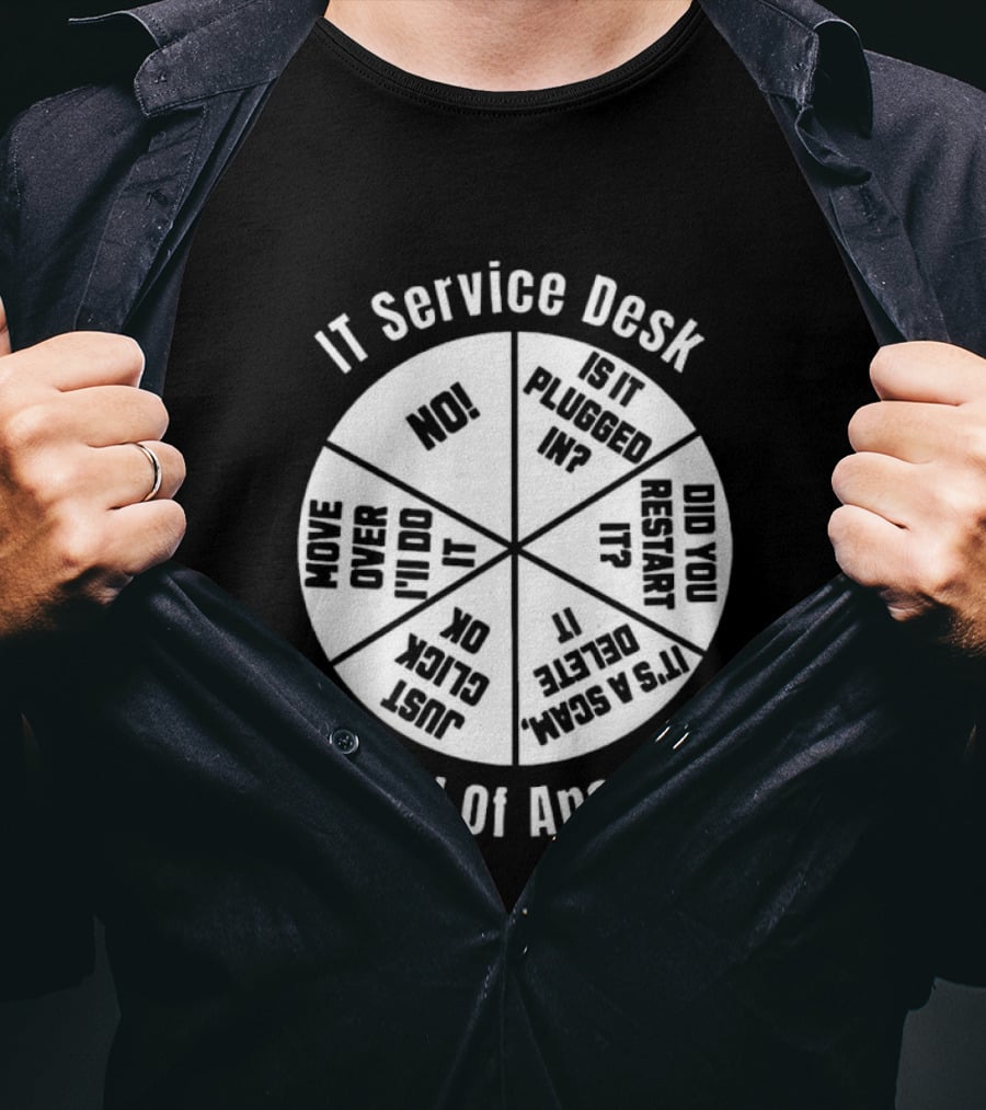 IT Service Desk Wheel Of Answers Funny Tech Support Guide T-Shirt