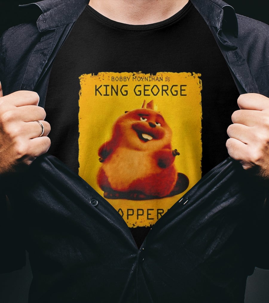 Bobby Moynihan Is King George Hoppers Smiling Cartoon Character With Crown On Orange T-Shirt