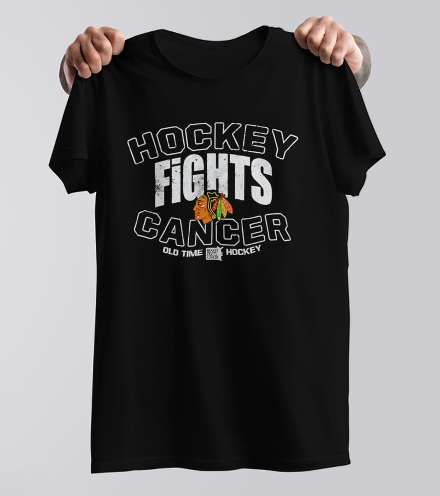 Hockey Fights Cancer Old Time Hockey Blackhawks T-Shirt