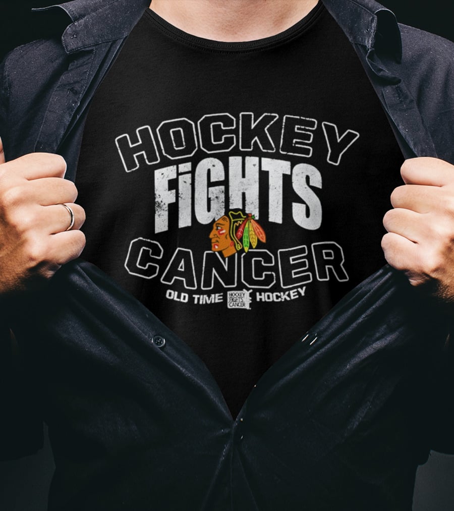 Hockey Fights Cancer Old Time Hockey Blackhawks T-Shirt