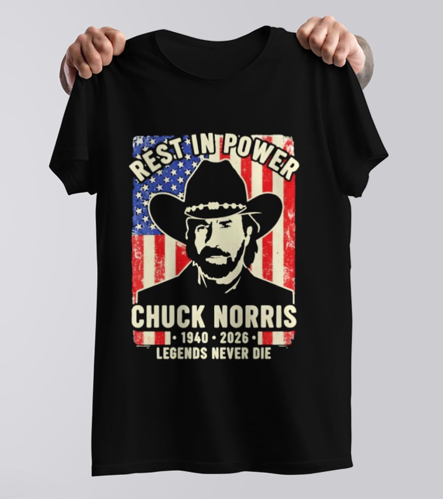 Rest In Power Chuck Norris Legends Never Die 1940 2026 Patriotic Western Cowboy T-Shirt