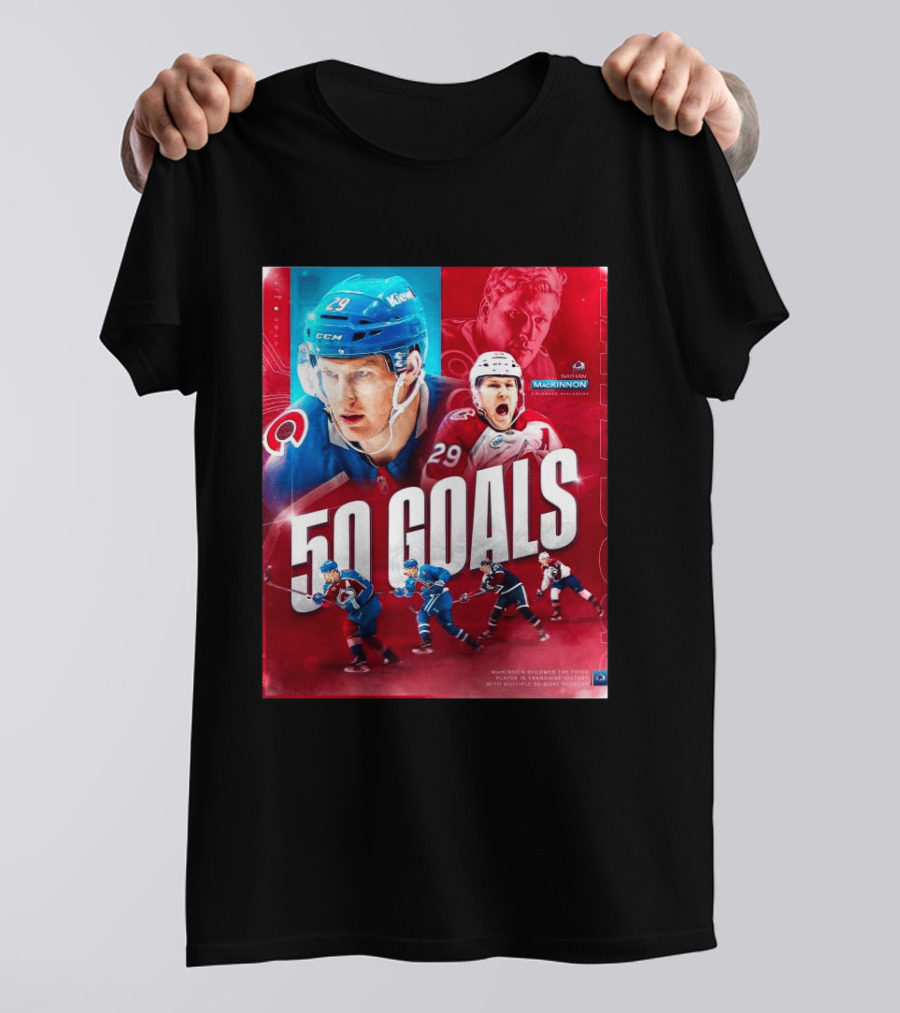 Colorado Avalanche Nathan MacKinnon 50 Goals Achievement NHL Career Milestone T-Shirt