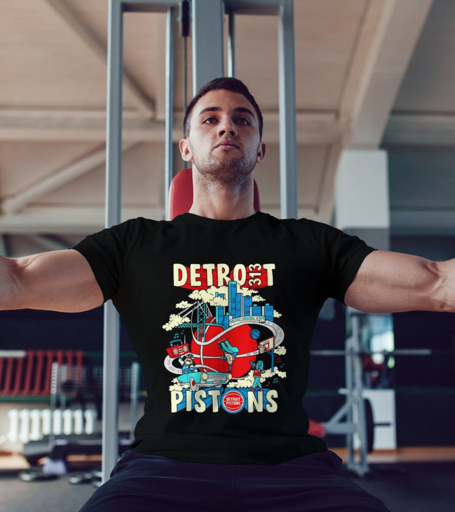 Detroit Pistons 313 Motor City Skyline Basketball 2026 T-Shirt