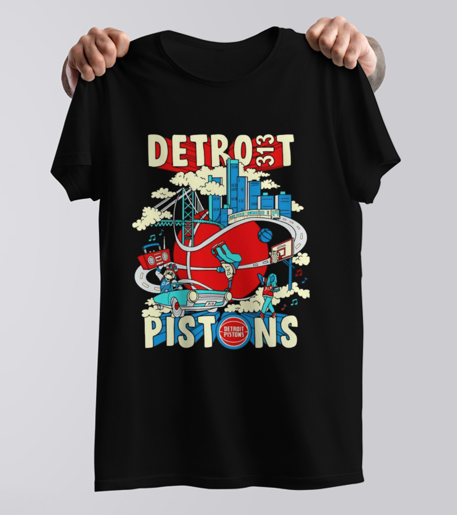 Detroit Pistons 313 Motor City Skyline Basketball 2026 T-Shirt