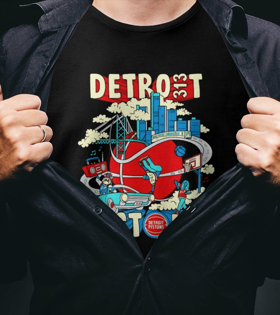 Detroit Pistons 313 Motor City Skyline Basketball 2026 T-Shirt