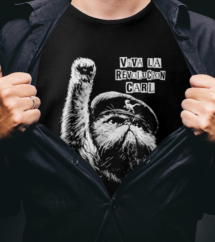 Viva La Revolucion Carl Persian Cat In Beret Raising Fist T-Shirt
