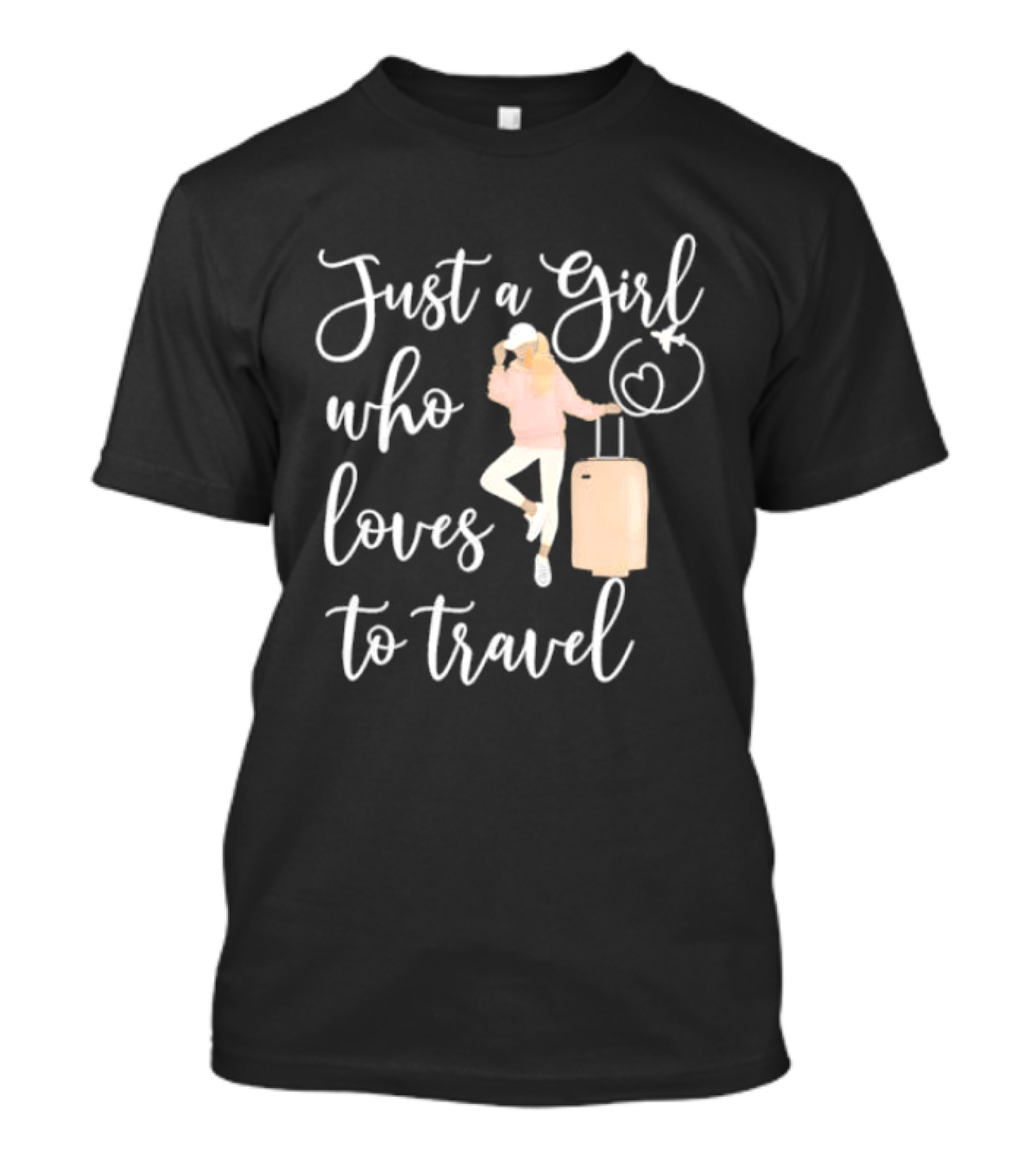 Just A Girl Who Loves To Travel With Pink Luggage And Heart T-Shirt