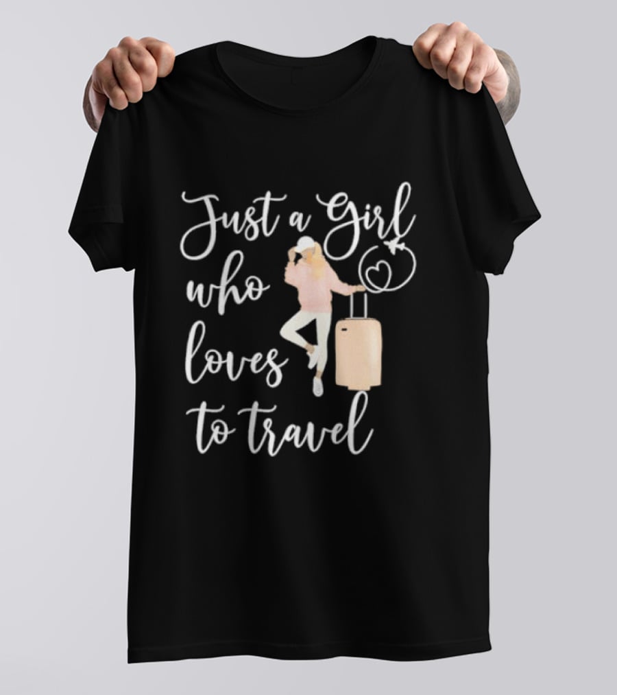 Just A Girl Who Loves To Travel With Pink Luggage And Heart T-Shirt