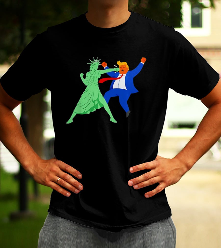 Statue Of Liberty Punching Trump Political Satire T-Shirt