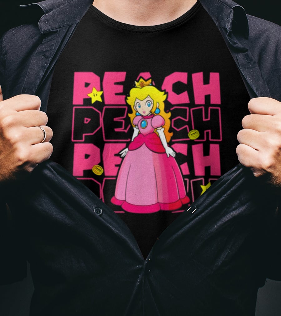 Super Mario Princess Peach With Stars And Coins Retro 1985 Disneyland T-Shirt