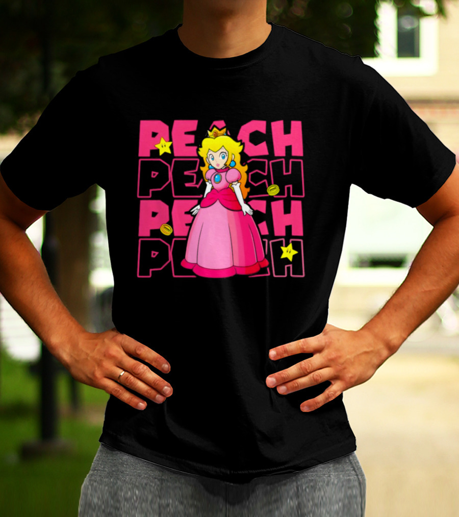 Super Mario Princess Peach With Stars And Coins Retro 1985 Disneyland T-Shirt