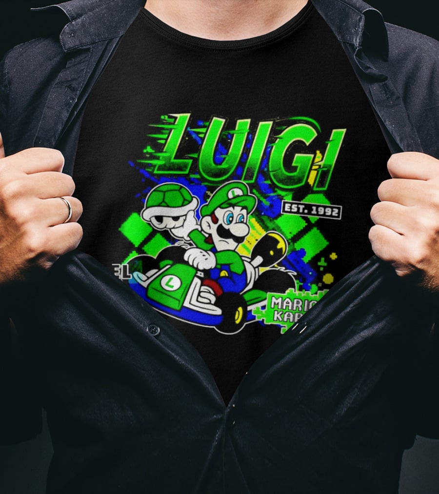 Super Mario Luigi Mario Kart Est 1992 Racing Green T-Shirt
