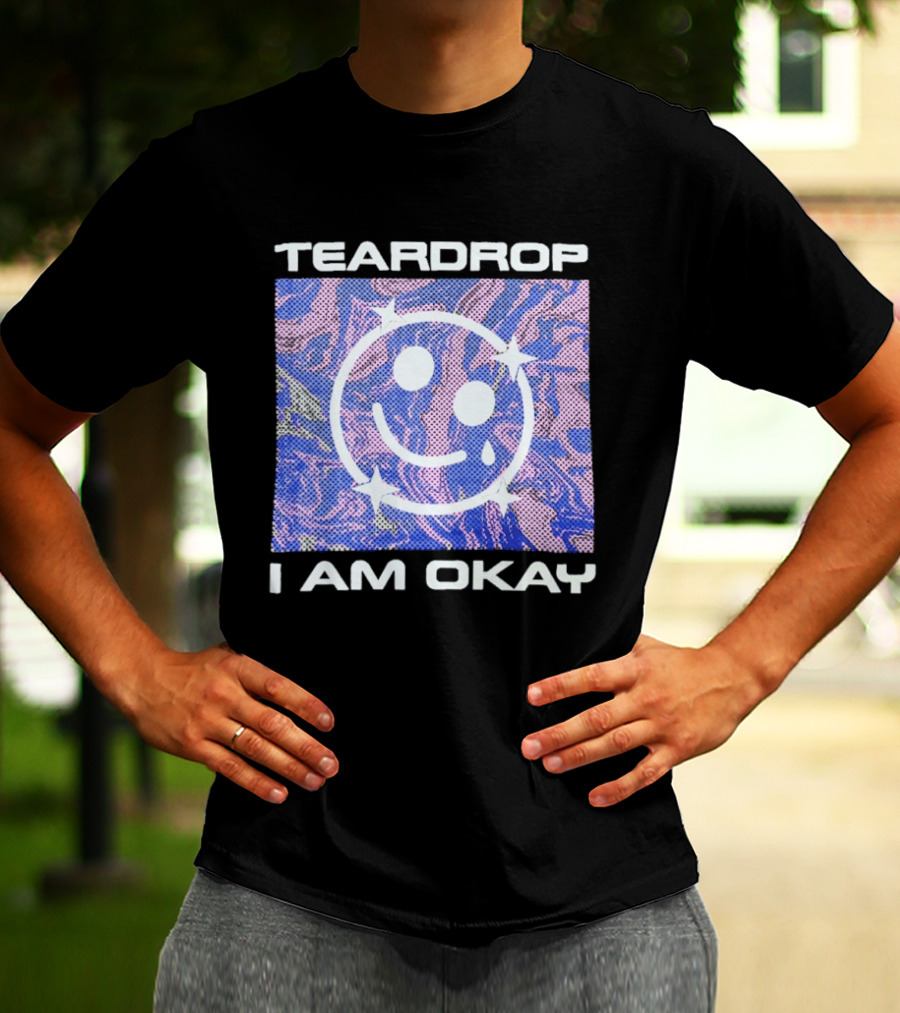 TEARDROP I AM OKAY Smiley Face Camo Pink Blue T-Shirt