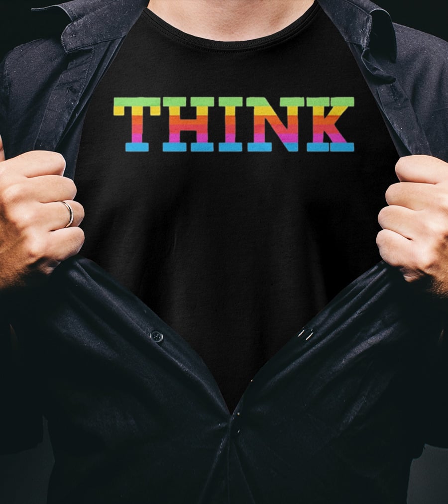 Think Apple's Rainbow Multicolored Lettering T-Shirt