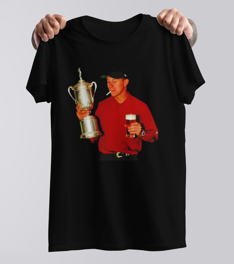 Tiger Woods Holding US Open Trophy With Cigarette And Drink In Hand T-Shirt