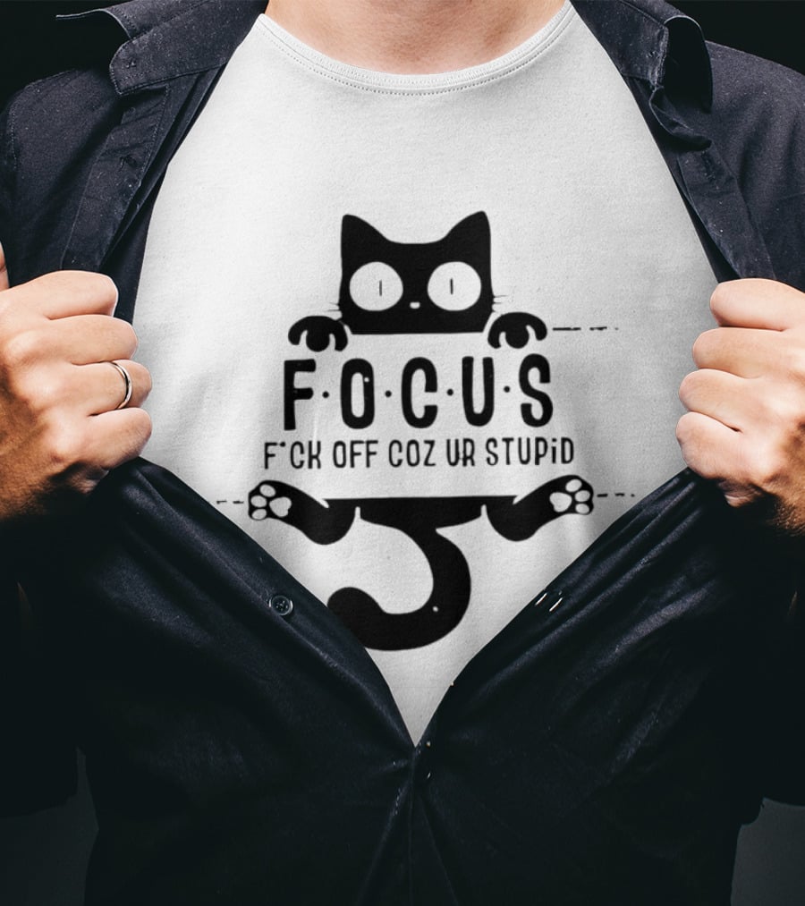 Feline Focus Humor F*ck Off Coz Ur Stupid Black Cat T-Shirt