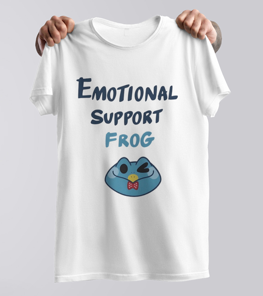 Emotional Support Frog Winking Bow Tie Blue Face T-Shirt