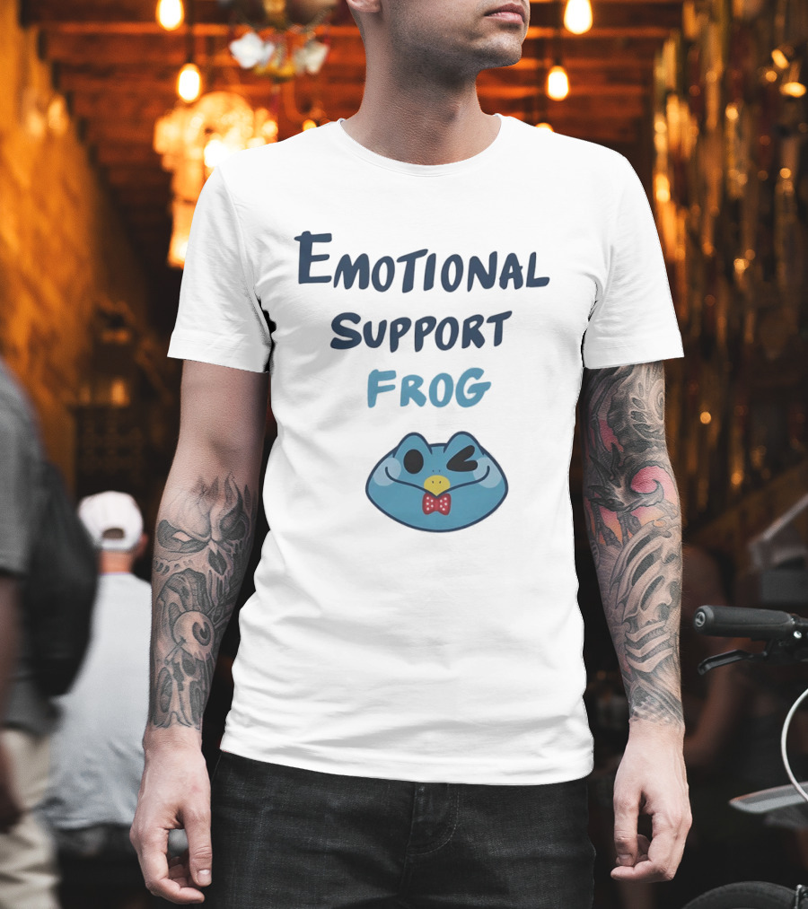 Emotional Support Frog Winking Bow Tie Blue Face T-Shirt