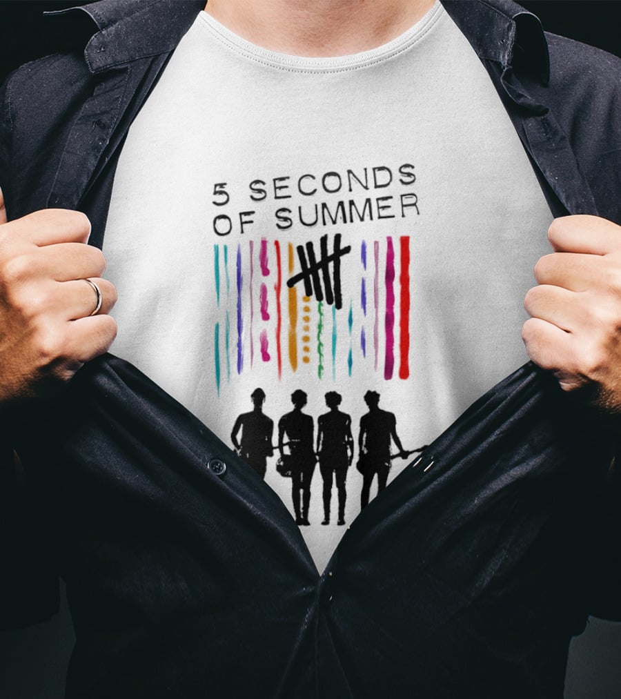 5 Seconds Of Summer Band Silhouette Color Stripes T-Shirt