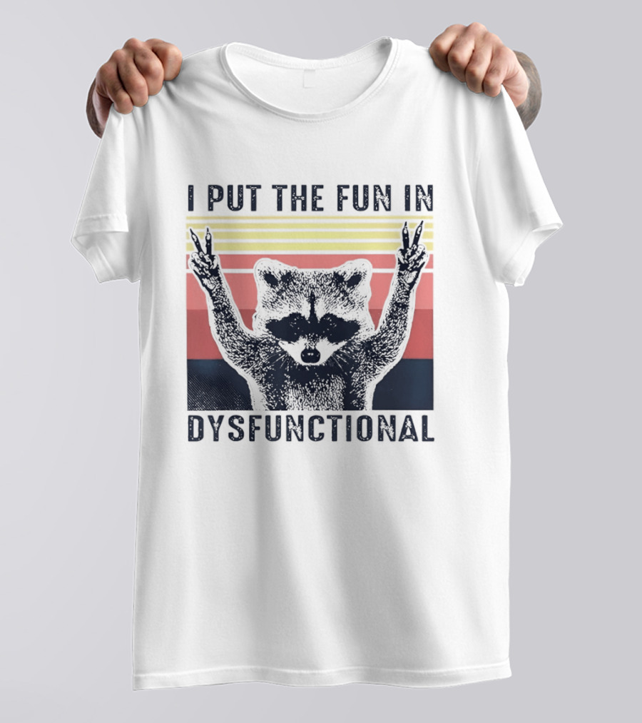 Raccoon Peace Gesture Fun In Dysfunctional Retro Sunset T-Shirt