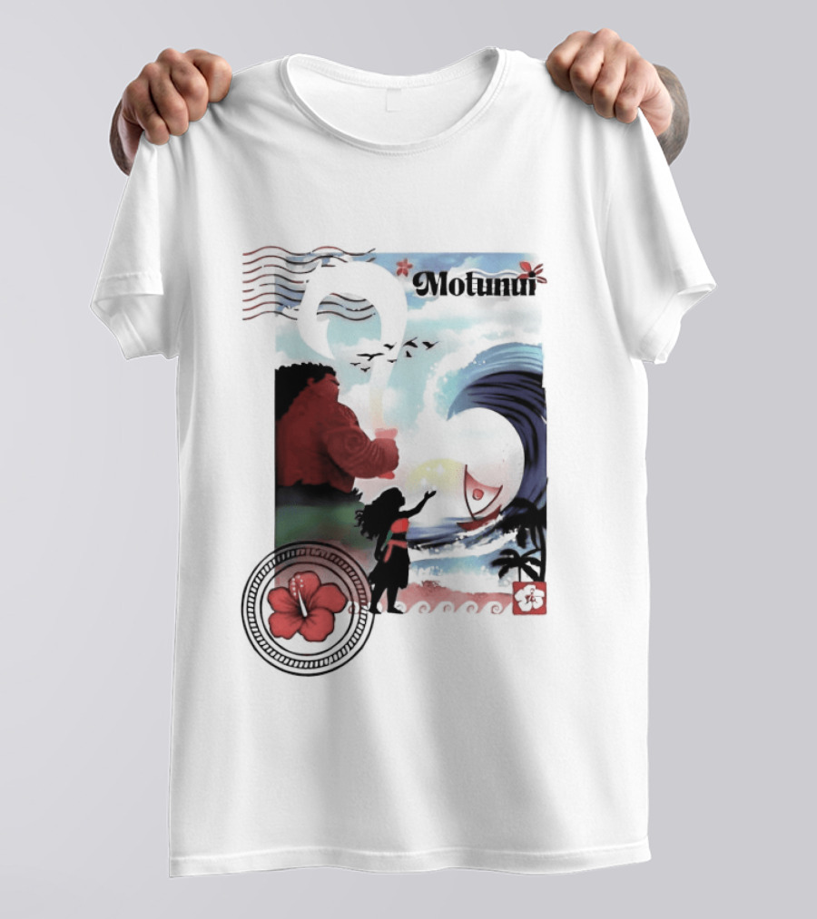 Motunui Postage Stamp Ocean Wave Hibiscus Blossom T-Shirt