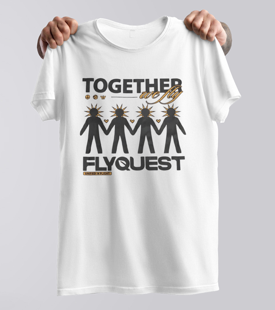 Together We Fly FlyQuest Unified In Flight Hand In Hand Hearts And Sunbursts T-Shirt