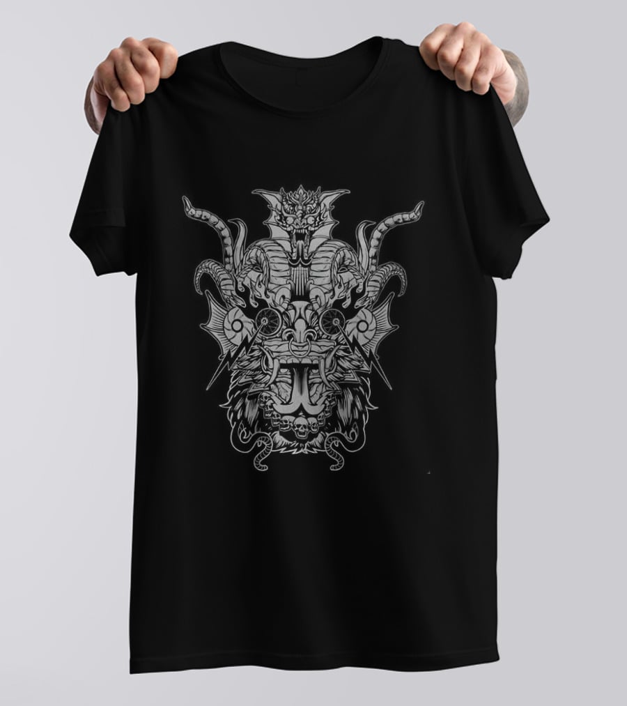 Black Devil Big Face Horror With Intricate Demon T-Shirt