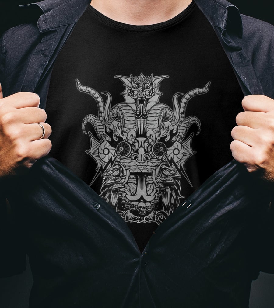 Black Devil Big Face Horror With Intricate Demon T-Shirt
