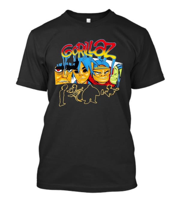 Gorillaz Band Characters Face Art And Silhouette Outlines T-Shirt