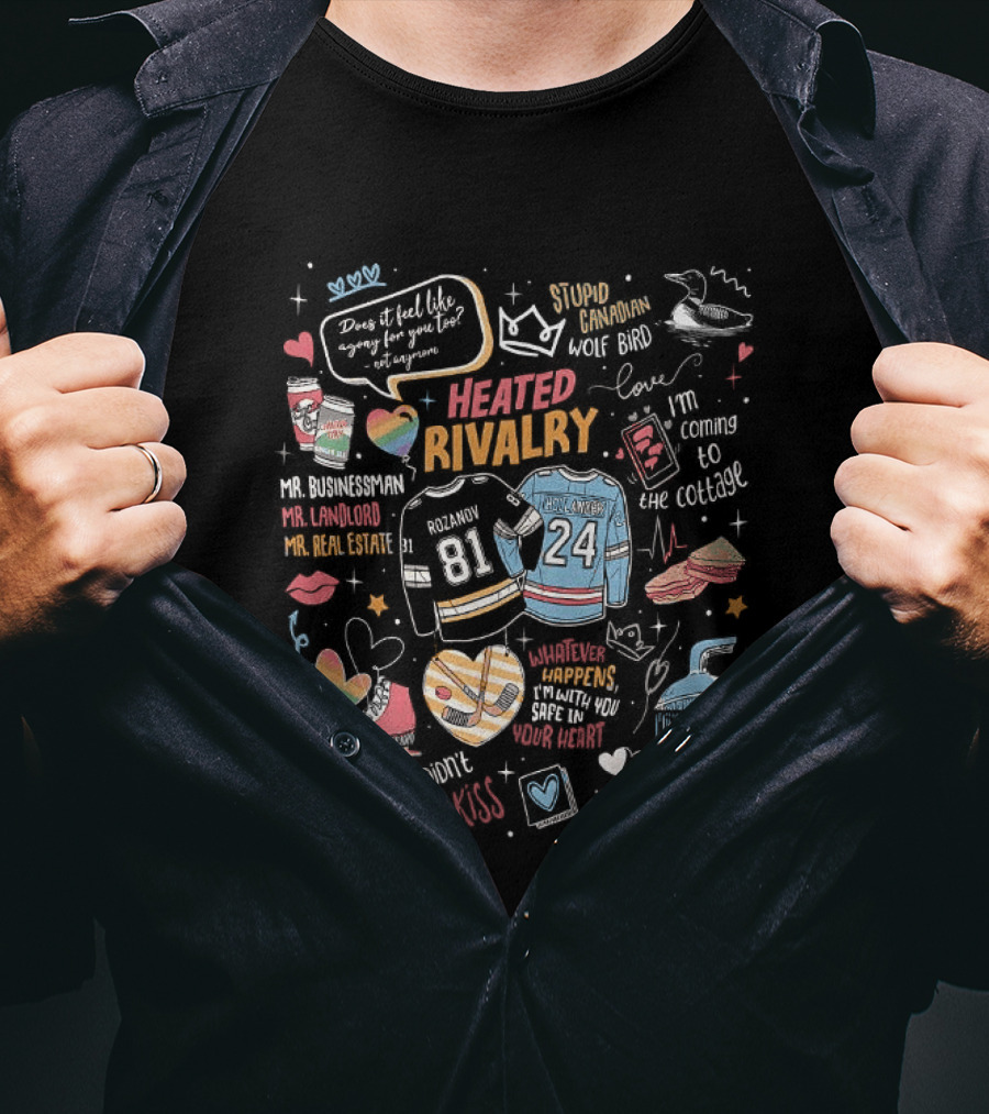 Heated Rivalry Romance With Rainbow Heart And Hockey Jerseys 81 And 24 T-Shirt