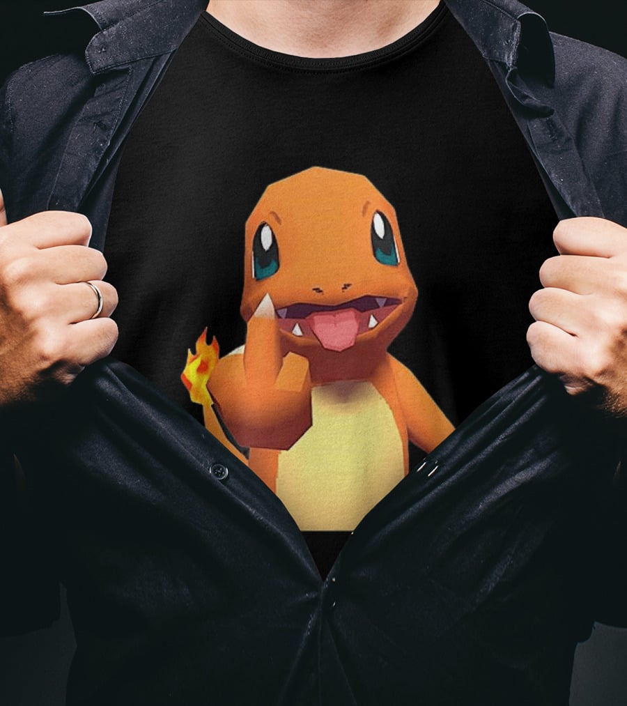 Charmander Pokémon Middle Finger Gesture With Flame Tail T-Shirt