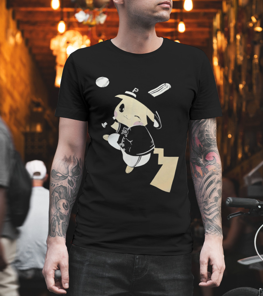 Pokemon Pittsburgh Pirates Baseball Collaboration Pikachu Pitching T-Shirt