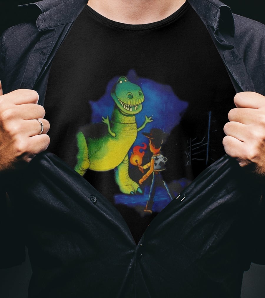 Rex And Woody Reenact Jurassic Park Scene Jurassic Toys Adventure T-Shirt