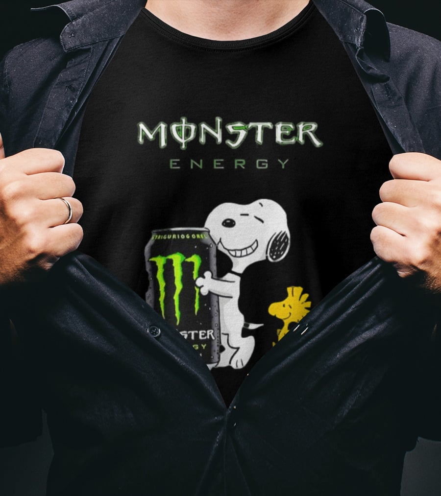Snoopy And Woodstock Hugging Monster Energy Can Collaboration T-Shirt