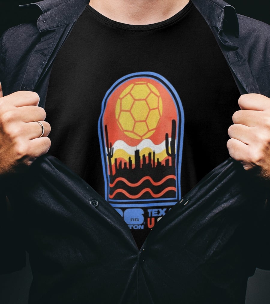 Texas USA FIFA 2026 Houston Skyline Cactus Sunset Soccer Ball T-Shirt