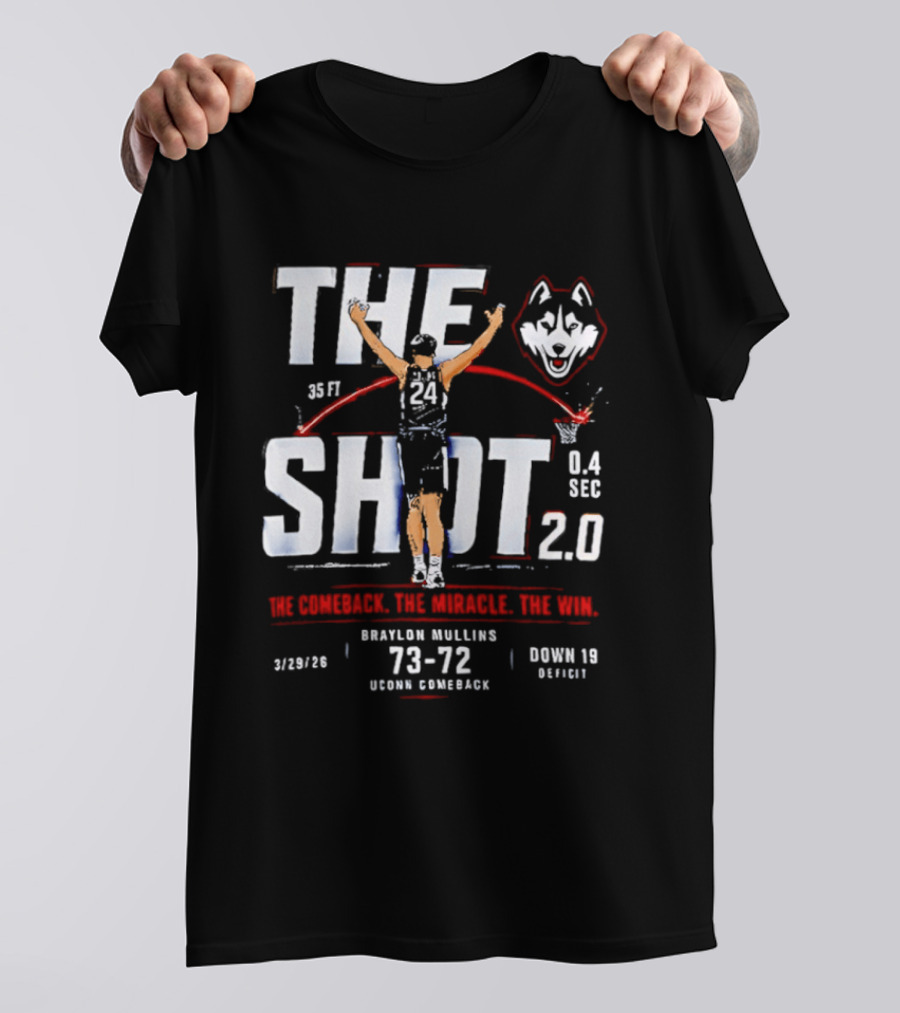 UConn Huskies Braylon Mullins The Shot 2.0 35 Feet 14 Seconds 73 72 Vs Duke March 29 Detroit T-Shirt
