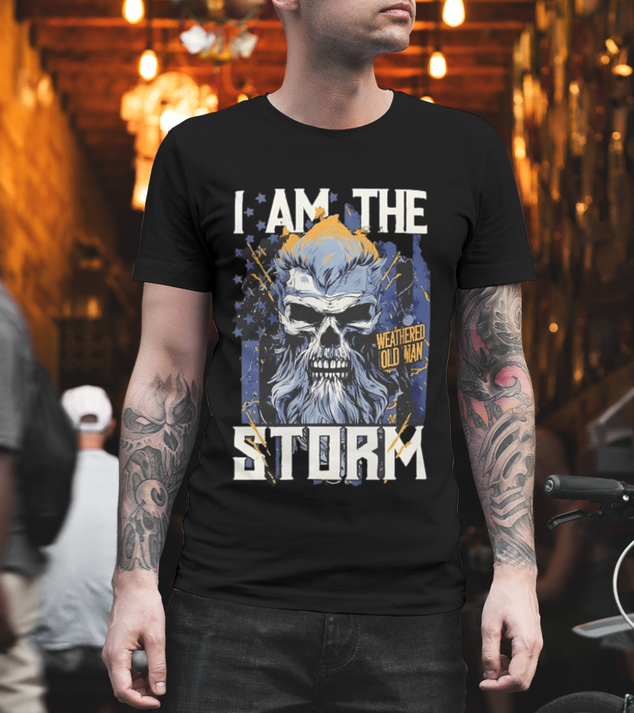 I Am The Storm Weathered Old Man Skull T-Shirt