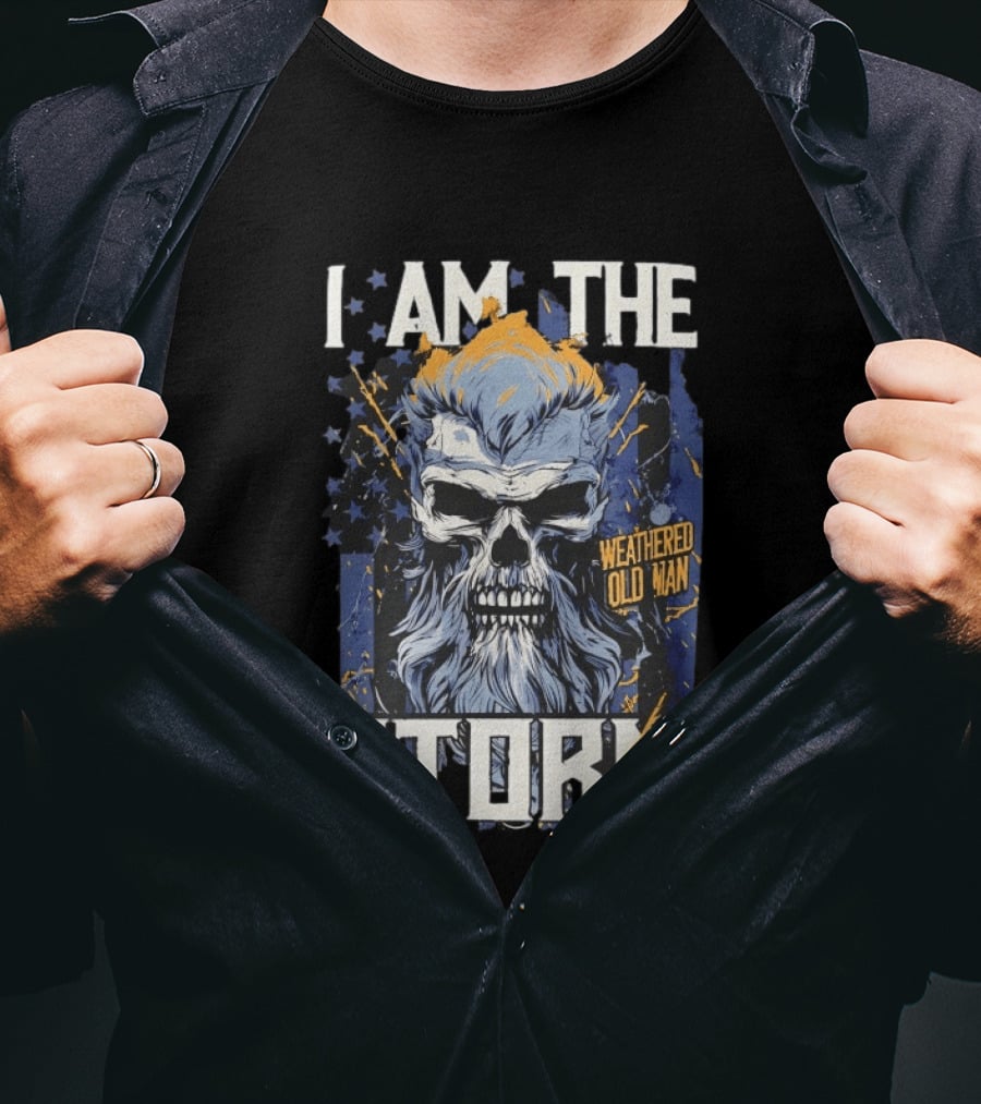 I Am The Storm Weathered Old Man Skull T-Shirt